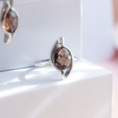 טבעת כסף "לייסי" עם סמוקי קוורץ