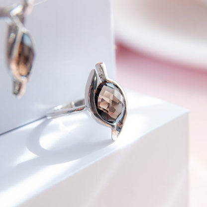 טבעת כסף "לייסי" עם סמוקי קוורץ