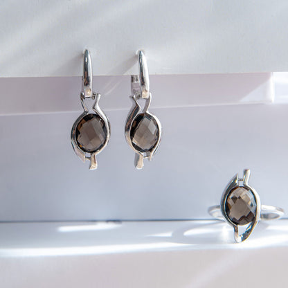 טבעת כסף "לייסי" עם סמוקי קוורץ