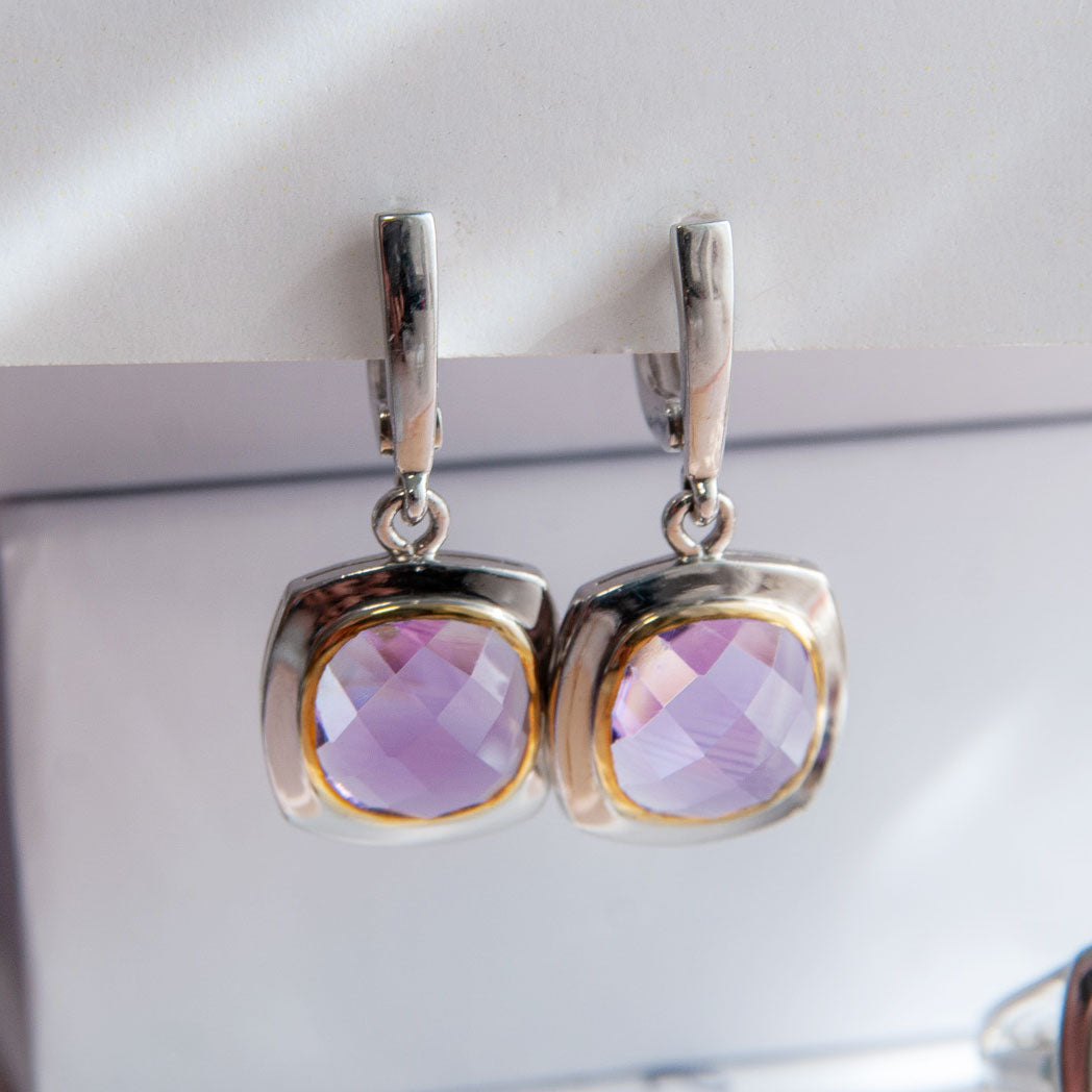 עגילי כסף "אלין" עם אבני אמטיסט