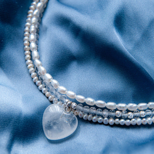 שרשרת אבני קריסטל קוורץ עם תליון לב