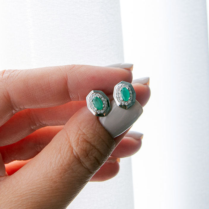 עגילי כסף "גפן" עם אבני אמרלד