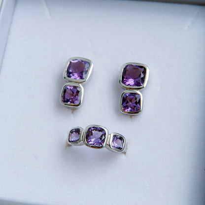 עגילי כסף "אלה" עם אבני אמטיסט