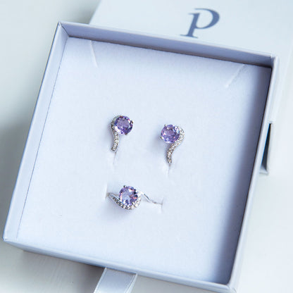 טבעת כסף "קלואי" עם אבן אמטיסט