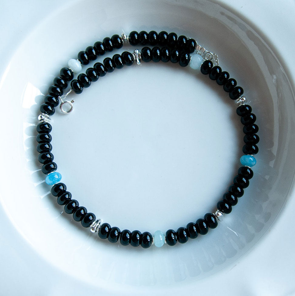 שרשרת לורן גדולה מאבני אוניקס שחור בכסף