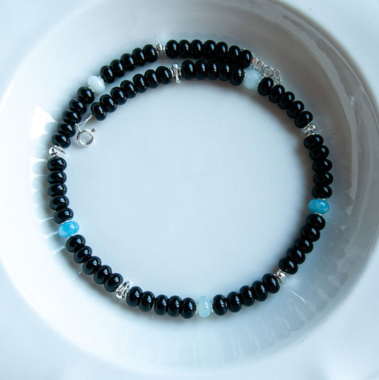 שרשרת לורן גדולה מאבני אוניקס שחור בכסף