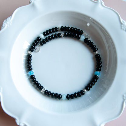 שרשרת לורן גדולה מאבני אוניקס שחור בכסף