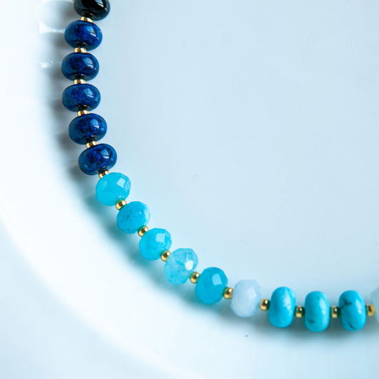 שרשרת לורן גדולה מאבני ג'ייד תכלת ואבני לאפיס