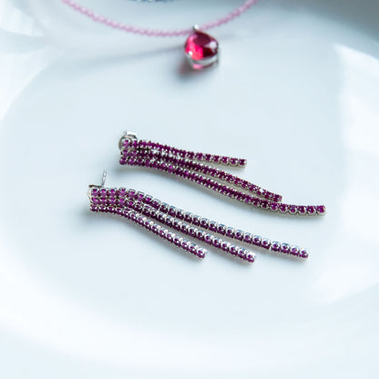 עגילי כסף עם אבני שפינל ורודות