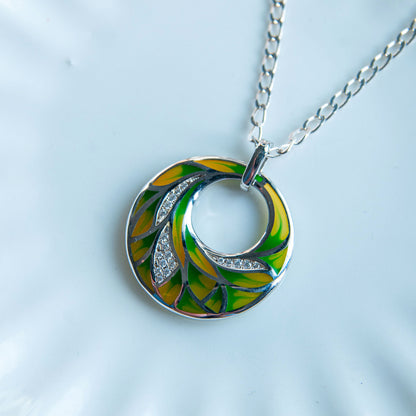 שרשרת כסף עם תליון אמייל טווס ירוק