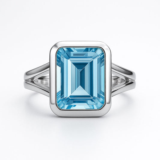 MADY טבעת מכסף טהור עם אבני בלו טופז