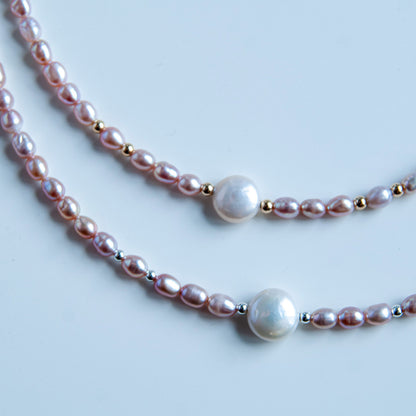 PINK W שרשרת פנינים