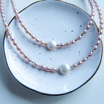 PINK W שרשרת פנינים