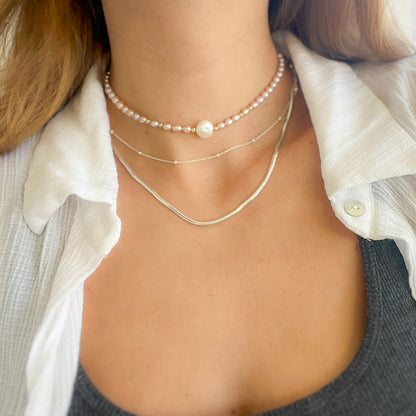 PINK W שרשרת פנינים