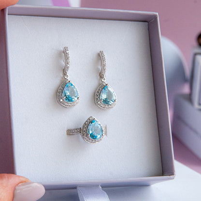 DIANA עגילי כסף עם אבני בלו טופז