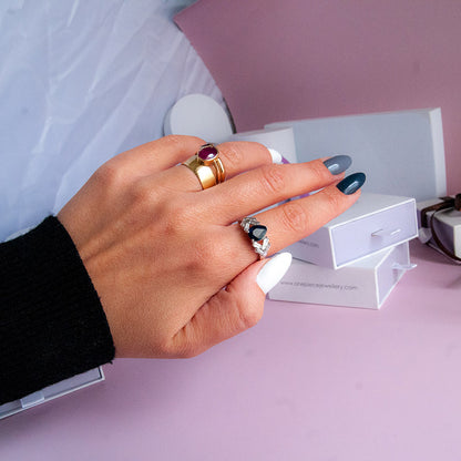 טבעת כסף פלורה עם אבן ספיר  & זירקונים