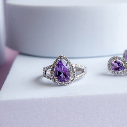 טבעת כסף "דונה" עם אבן אמטיסט