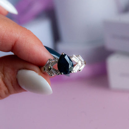 טבעת כסף פלורה עם אבן ספיר  & זירקונים