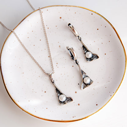 שרשרת כסף עם פנינה רום