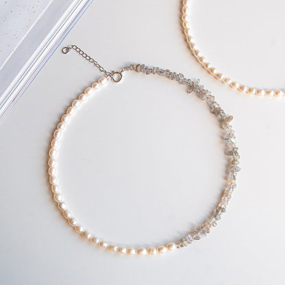 שרשרת לונה  חצי חצי פנינים ולברדורייט