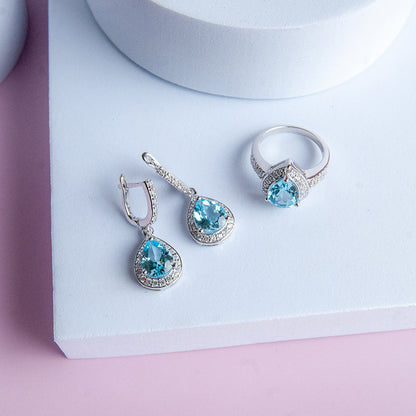 DIANA טבעת כסף עם אבני בלו טופז