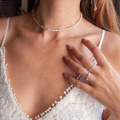 שרשרת לונה  חצי חצי פנינים ולברדורייט