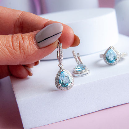 DIANA עגילי כסף עם אבני בלו טופז