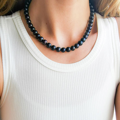 BLACK ASHLEY שרשרת פנינים שחורות