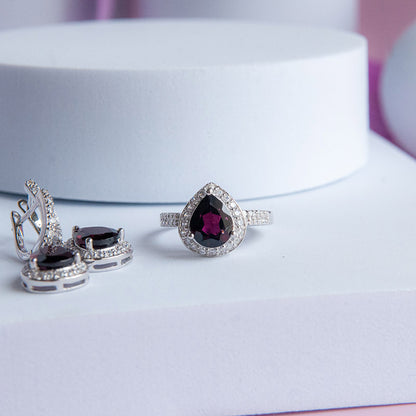 DIANA טבעת כסף עם אבן גרנט