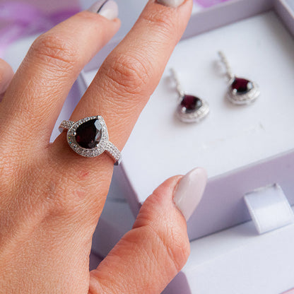 DIANA טבעת כסף עם אבן גרנט