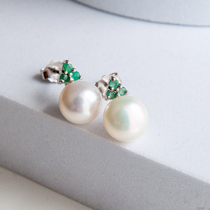 עגילי כסף "פיונה" עם פנינה ואמרלד