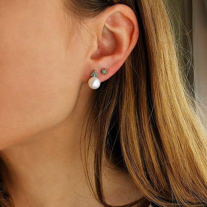 עגילי כסף "פיונה" עם פנינה ואמרלד