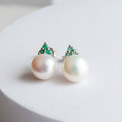 עגילי כסף "פיונה" עם פנינה ואמרלד