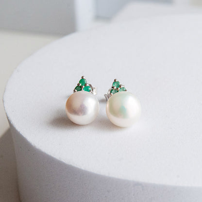 עגילי כסף "פיונה" עם פנינה ואמרלד