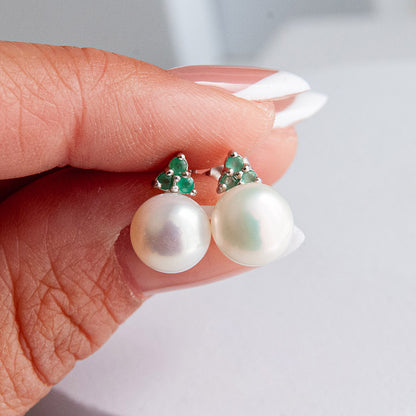 עגילי כסף "פיונה" עם פנינה ואמרלד