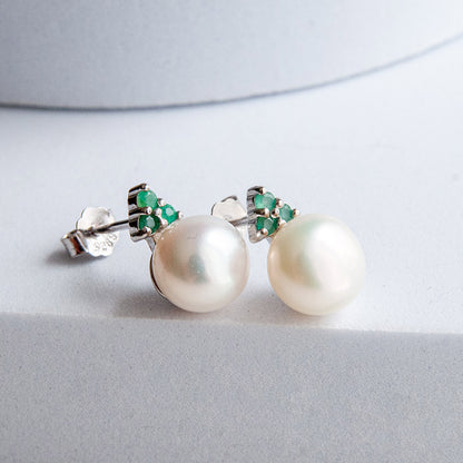 עגילי כסף "פיונה" עם פנינה ואמרלד