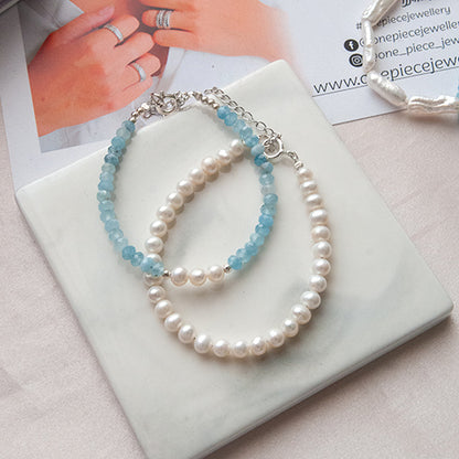 צמיד אבני אקוומרין עם פנינים