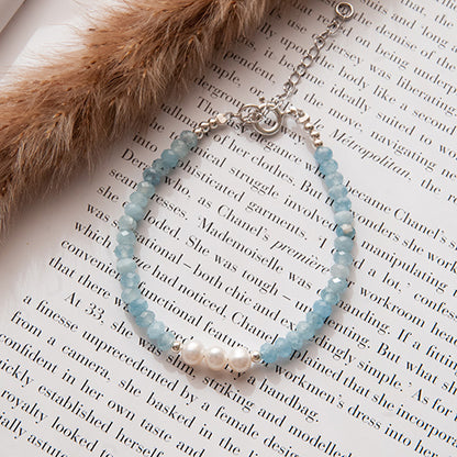 צמיד אבני אקוומרין עם פנינים