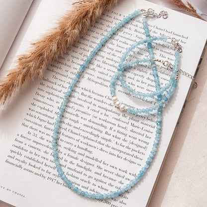 צמיד אבני אקוומרין עם פנינים