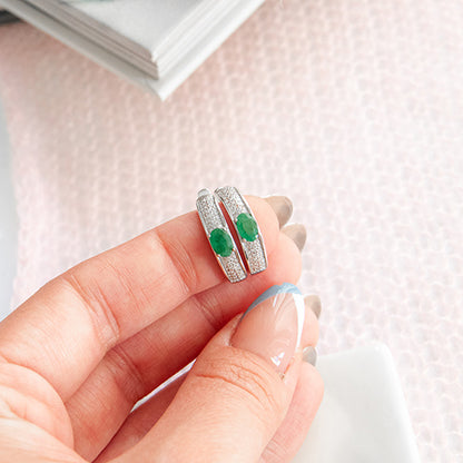 עגילי כסף "בלום" עם אבני אמרלד