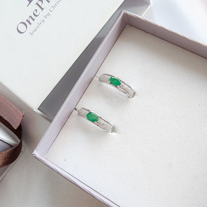 עגילי כסף "בלום" עם אבני אמרלד