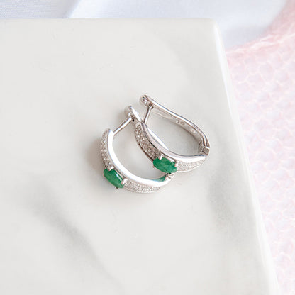 עגילי כסף "בלום" עם אבני אמרלד