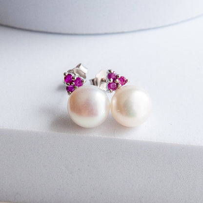 עגילי כסף "פיונה" עם פנינה ורובי