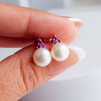 עגילי כסף "פיונה" עם פנינה ורובי